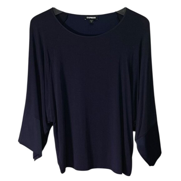 Express Navy Mixed Media Satin Trim Cropped Top Size Medium - Picture 1 of 6